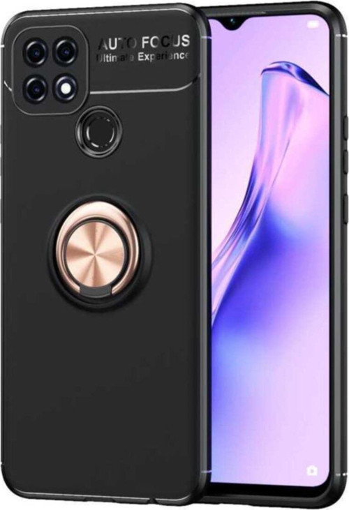 Oppo A15 Kılıf Renkli Yüzüklü Manyetik Silikon Kapak Siyah - Rose gold