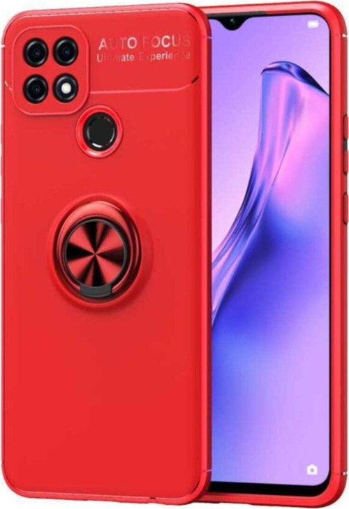Oppo A15S Kılıf Renkli Yüzüklü Manyetik Silikon Kapak Kırmızı - Kırmızı