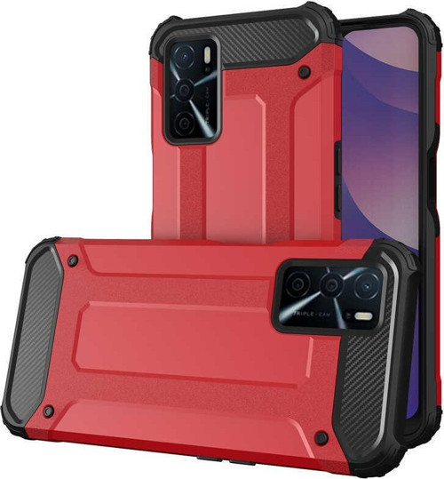 Oppo A16 Kapak Çift Katmanlı Zırh Tank Kılıf - Kırmızı