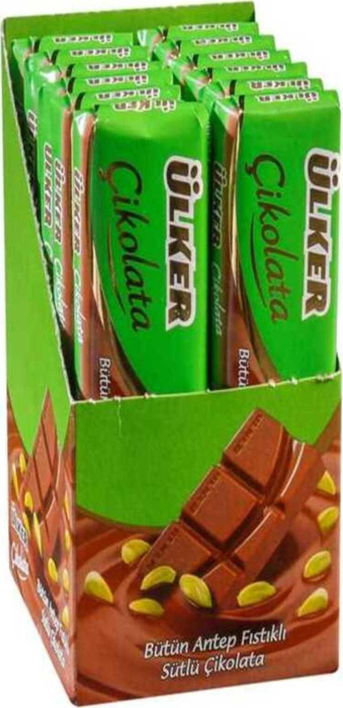 Bütün Antep Fıstıklı Sütlü Baton Çikolata 30 Gram X (12 Adet)