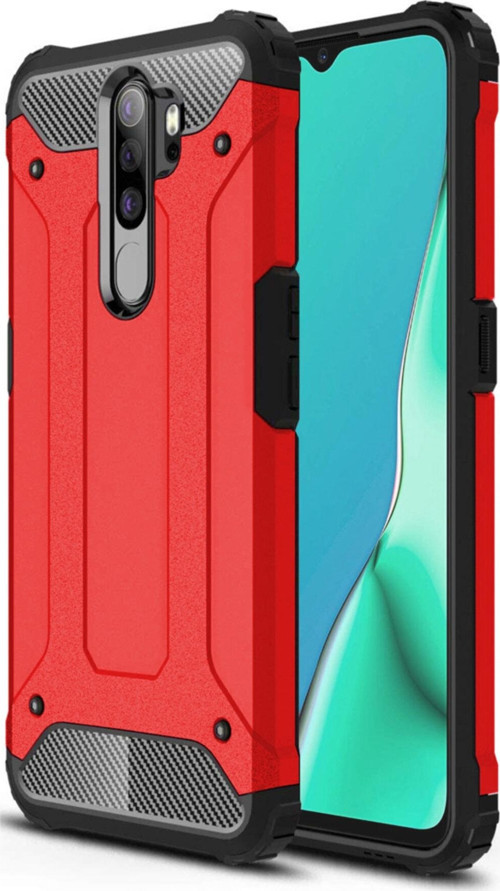 Oppo A5 2020 Kapak Çift Katmanlı Zırh Tank Kılıf - Kırmızı