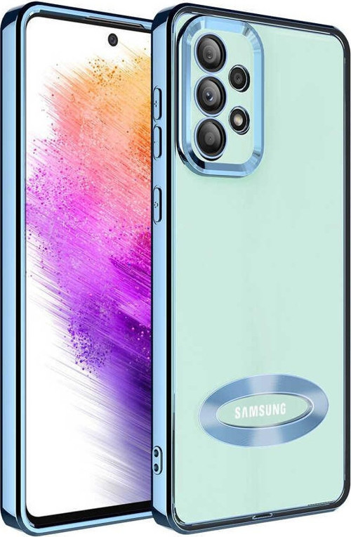 Samsung Galaxy A53 Kapak Yanları Renkli Lens Korumalı Logo Gösteren Luxury Silikon Kılıf - Mavi