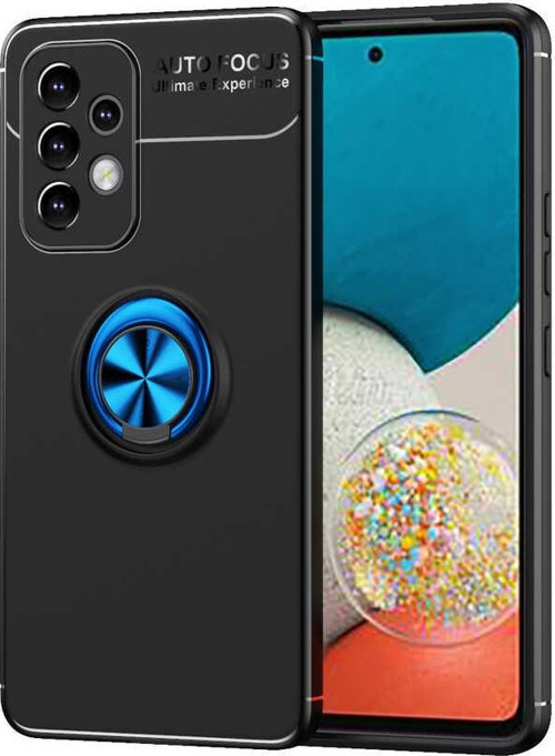 Samsung Galaxy A53 Kılıf Renkli Yüzüklü Manyetik Silikon Kapak Siyah - Mavi