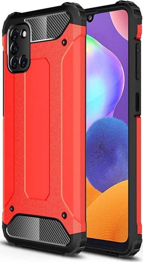 Oppo A52 Kapak Çift Katmanlı Zırh Tank Kılıf - Kırmızı