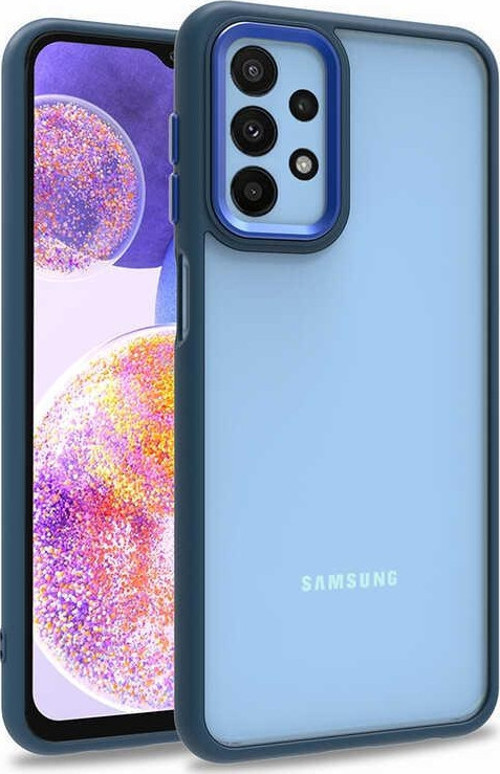 Samsung Galaxy A23 Kapak Metal Kamera Korumalı Arkası Şeffaf Silikon Kılıf - Mavi