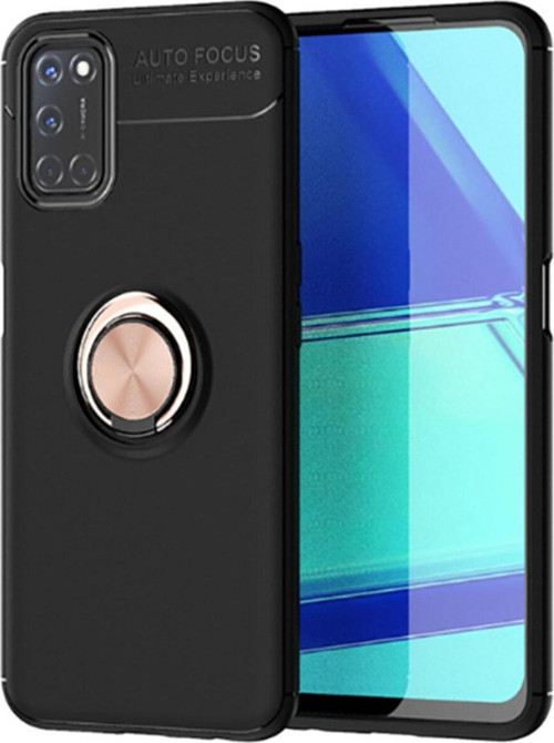 Oppo A52 Kılıf Renkli Yüzüklü Manyetik Silikon Kapak Siyah - Rose gold