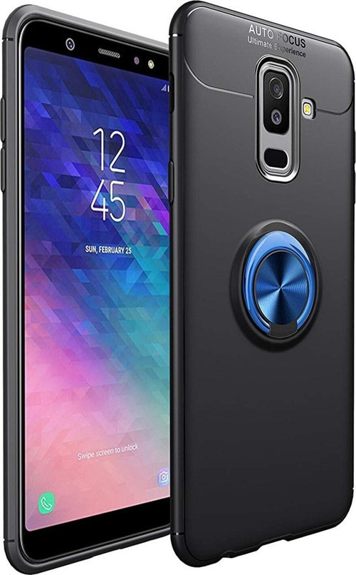Samsung Galaxy A6 Plus 2018 Kılıf Renkli Yüzüklü Manyetik Silikon Kapak Siyah - Mavi
