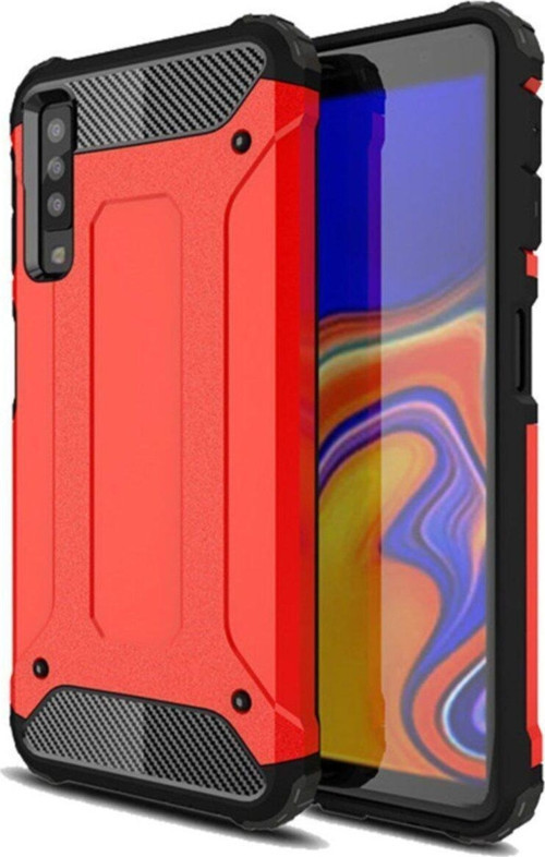 Samsung Galaxy A7 2018 Kapak Çift Katmanlı Zırh Tank Kılıf - Kırmızı