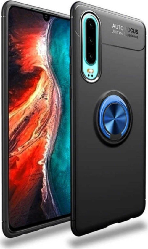 Samsung Galaxy A7 2018 Kılıf Renkli Yüzüklü Manyetik Silikon Kapak Siyah - Mavi