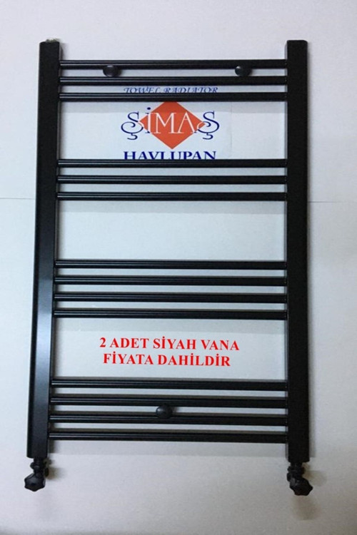 Simaş Havlupan 500 x 1000 Siyah 13 Borulu Havlupan 2 Aded Radyatör Vanası Mat Siyah