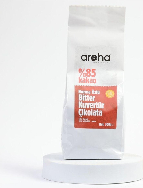%85 Kakao - Şekersiz Vegan Glutensiz Lesitinsiz Hurmalı Bitter Çikolata Kuvertürü (500 Gr)