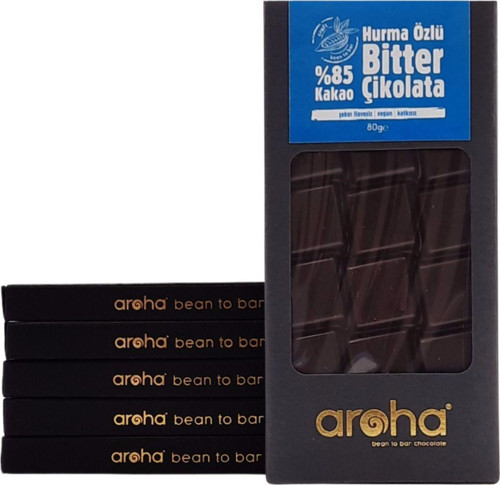 %85 Kakao Şeker Ilavesiz, Hurmaözlü Bitter Çikolata. 80 gr X 6 Adet.