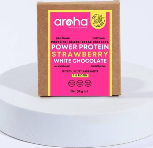 5 Adet Yüksek Proteinli Şekersiz Çilekli Beyaz Çikolata 38 Gr. X 5 Adet