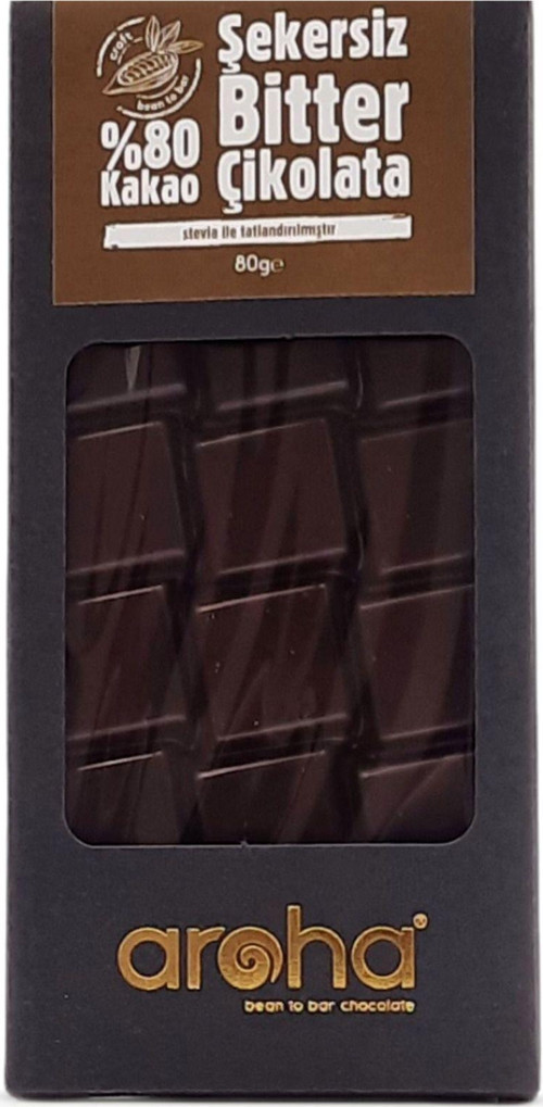 Stevialı %80 Bitter Şekersiz Çikolata (Ketojenik, Vegan, Glutensiz) 80 gr