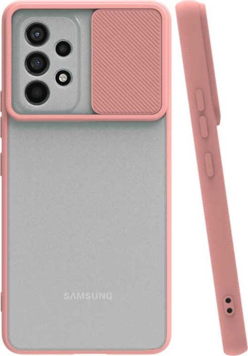 Samsung Galaxy A53 5G Kapak Lensi Açılır Kapanır Kamera Korumalı Silikon Kılıf - Pudra