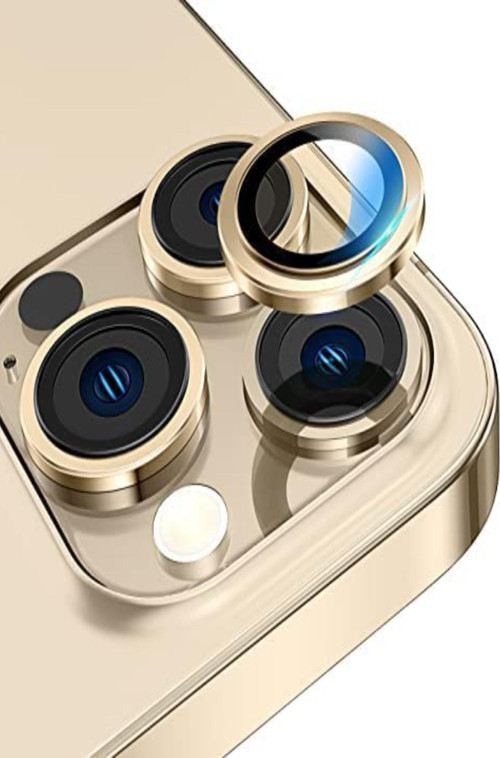 Apple iPhone 11 Pro Alüminyum Alaşım Temperli Cam Kamera Lens Koruyucu - Gold