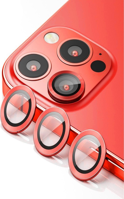 Apple iPhone 11 Pro Alüminyum Alaşım Temperli Cam Kamera Lens Koruyucu - Kırmızı