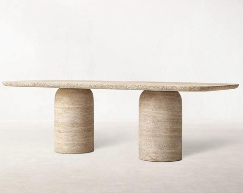 Miarik Design 2 Mermi Calandha Ayaklı Traverten Mermer Yemek Masası