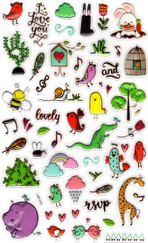 Sticker Kabartmalı Stiker Defter, Planlayıcı Etiket (lxk-015) - 22X14 cm - Hayvan ve Müzik