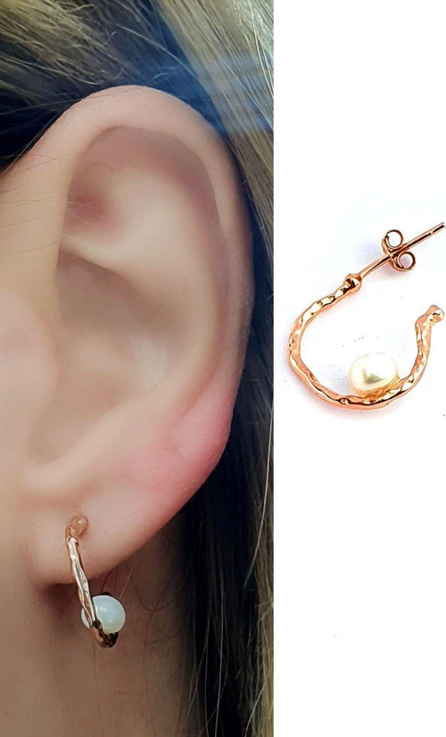İncili 925ayar Gümüş Rose Yarım Halka Tasarım Küpe 1.5 cm