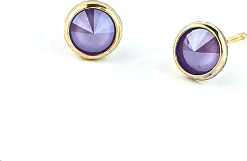Lila Swarovski Taşlı 925ayar Gümüş Üzerine Altın Kaplama Top Küpe