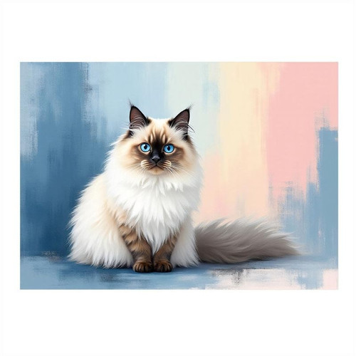 Uzun Tüylü Kedi Portresi Desenli Ahşap Tablo 25cmX 35cm
