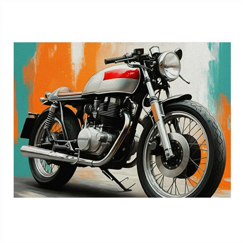 Vintage Motosiklet Portresi Desenli Ahşap Tablo 25cmX 35cm