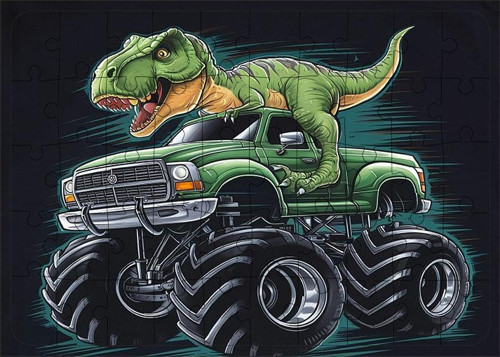 Ahşap Mdf Puzzle Yapboz Dinozor Kamyon Yarışı 50 Parça 35*50 cm