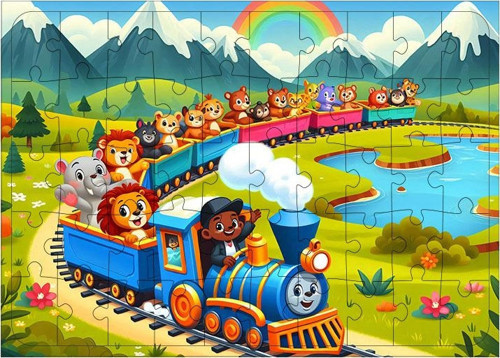 Ahşap Mdf Puzzle Yapboz Renkli Tren Eğlencesi 50 Parça 35*50 cm