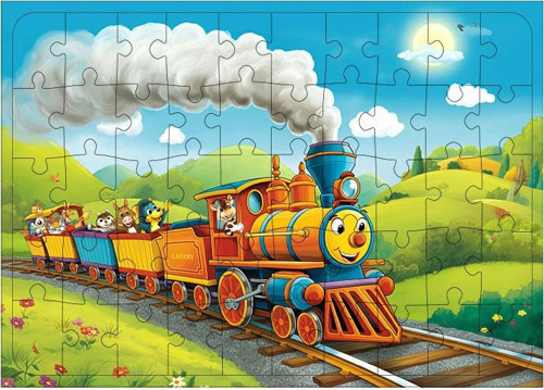 Ahşap Mdf Puzzle Yapboz Tren İle Eğlenceli Yolculuk 50 Parça 35*50 cm
