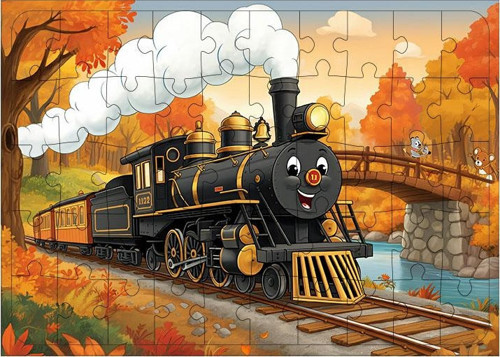 Ahşap Mdf Puzzle Yapboz Sonbahar Tren Yolculuğu 50 Parça 35*50 cm