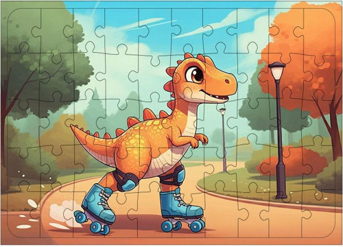 Ahşap Mdf Puzzle Yapboz Paten Ve Dinozor Macerası 50 Parça 35*50 cm