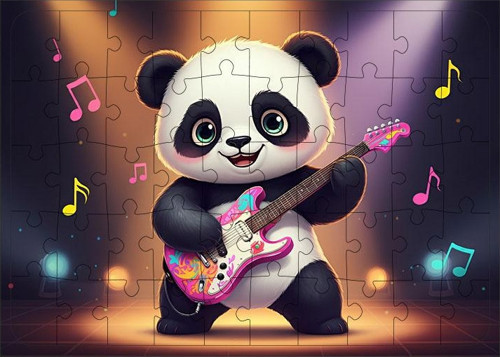 Ahşap Mdf Puzzle Yapboz Panda'nın Müzikal Performansı 50 Parça 35*50 cm