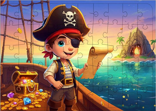 Ahşap Mdf Puzzle Yapboz Korsan Hazine Avı 50 Parça 35*50 cm