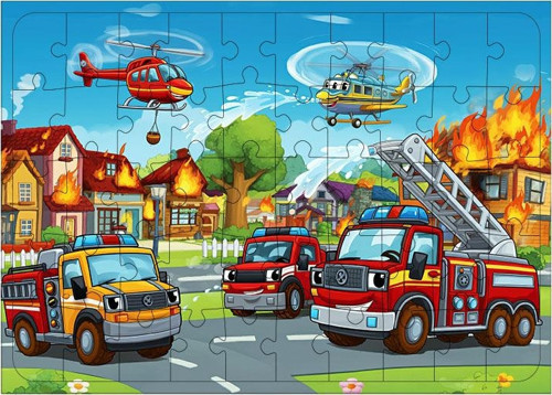 Ahşap Mdf Puzzle Yapboz Yangın Söndürme Kahramanları 50 Parça 35*50 cm