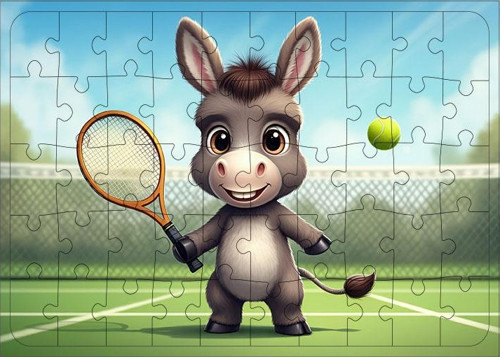 Ahşap Mdf Puzzle Yapboz Tenis Oynayan Neşeli Eşek 50 Parça 35*50 cm