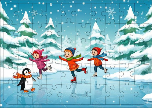 Ahşap Mdf Puzzle Yapboz Buz Pistinde Kayma 50 Parça 35*50 cm