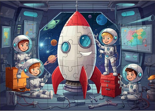 Ahşap Mdf Puzzle Yapboz Uzay Roketi Hazırlığı 50 Parça 35*50 cm