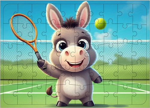 Ahşap Mdf Puzzle Yapboz Tenis Yapan Gülen Eşek 50 Parça 35*50 cm