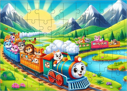 Ahşap Mdf Puzzle Yapboz Dağ Manzarasında Tren 50 Parça 35*50 cm