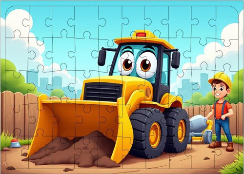 Ahşap Mdf Puzzle Yapboz Kepçe İle İnşaat Macerası 50 Parça 35*50 cm