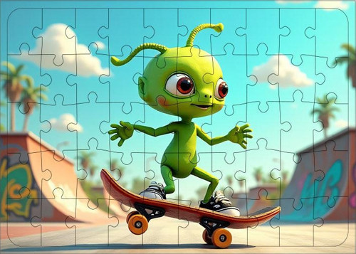 Ahşap Mdf Puzzle Yapboz Uzaylı Kaykay Yarışı 50 Parça 35*50 cm