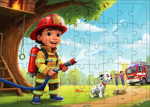 Ahşap Mdf Puzzle Yapboz İtfaiyeci Çocuk Macerası 50 Parça 35*50 cm
