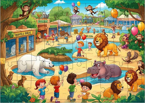 Ahşap Mdf Puzzle Yapboz Doğa Hayvanat Bahçesi Ziyareti 50 Parça 35*50 cm