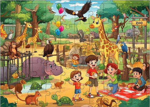Ahşap Mdf Puzzle Yapboz Hayvanat Bahçesi Eğlencesi 50 Parça 35*50 cm