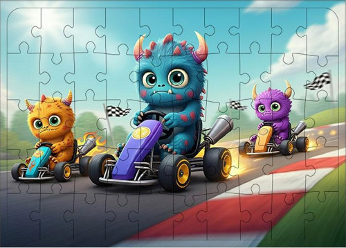 Ahşap Mdf Puzzle Yapboz Canavarlarla Yarış Macerası 50 Parça 35*50 cm