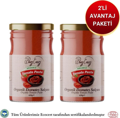 Organik Domates Salçası 2'Li Paket Ecocert Sertifikalı(650Gr+650Gr) İlave Tuz İçermez
