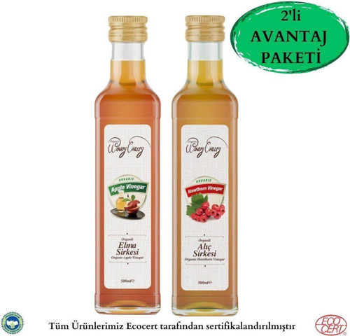 Organik Elma- Alıç Sirkesi 2'Li Avantaj Paketi Ecocert Sertifikalı (500Ml+500Ml)Katkısız Doğal Ferme