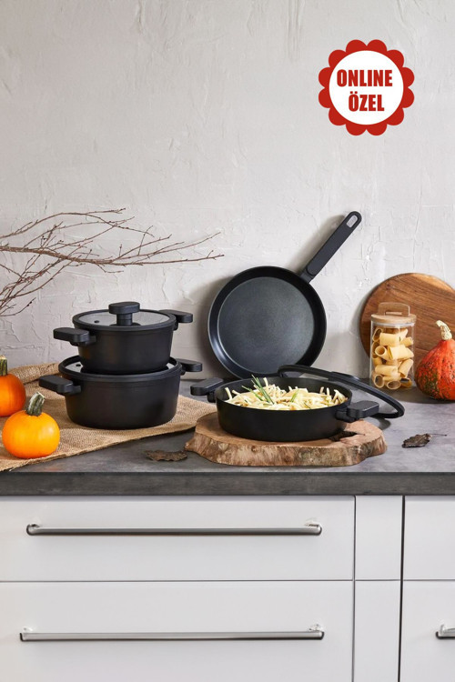 7 Parça Silikon Kenarlı Cam Kapak Granit Tencere Seti