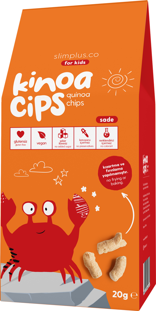 20G Sade Kinoa Cipsi for Kids Glutensiz Vegan Yağsız Cips Çocuklara Özel Ambalaj Neşeli Yengeç